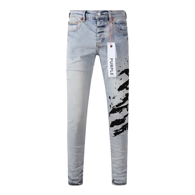 Purple Brand Blue Black Light-Wash Denim Asymmetrical Graphic Print Jeans 17