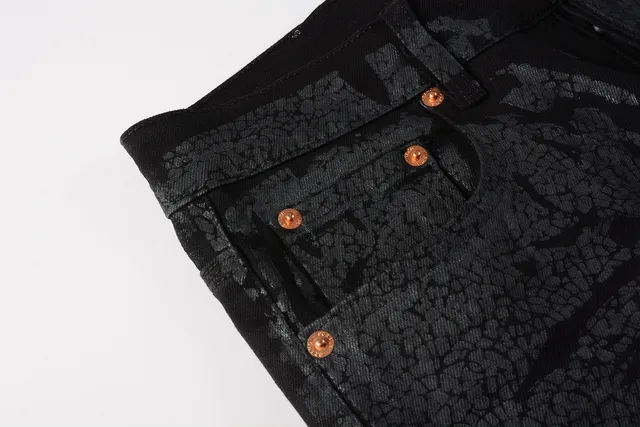 Purple Brand Crackle-Print Black Slim-Fit Jeans 12