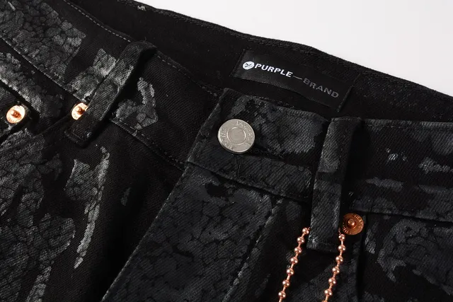 Purple Brand Crackle-Print Black Slim-Fit Jeans 13