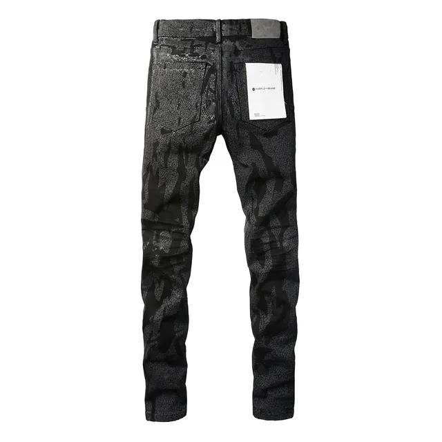 Purple Brand Crackle-Print Black Slim-Fit Jeans 16
