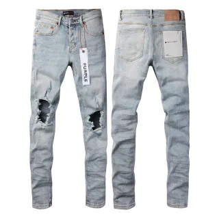 Purple Brand Light-Wash Distressed Slim-Fit Jeans