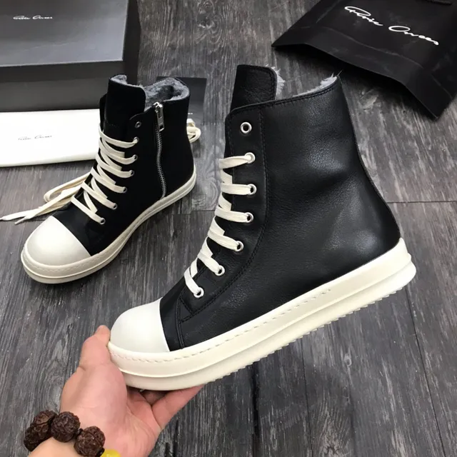 Rick Owens Geobasket Black and White Platform Ankle Boots 4