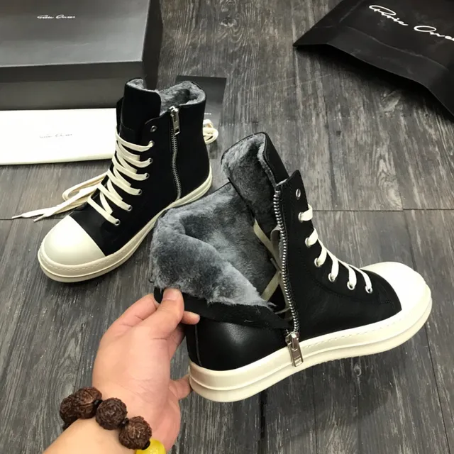 Rick Owens Geobasket Black and White Platform Ankle Boots 7