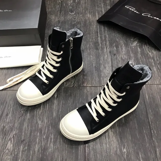 Rick Owens Geobasket Black and White Platform Ankle Boots 8