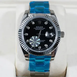 Rolex Oyster Perpetual Datejust Black Dial Diamond Hour Markers Mechanical Watch