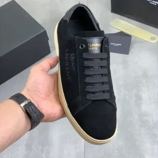 Saint Laurent Black Beige Suede Upper Gum Rubber Sole Lifestyle Sneakers