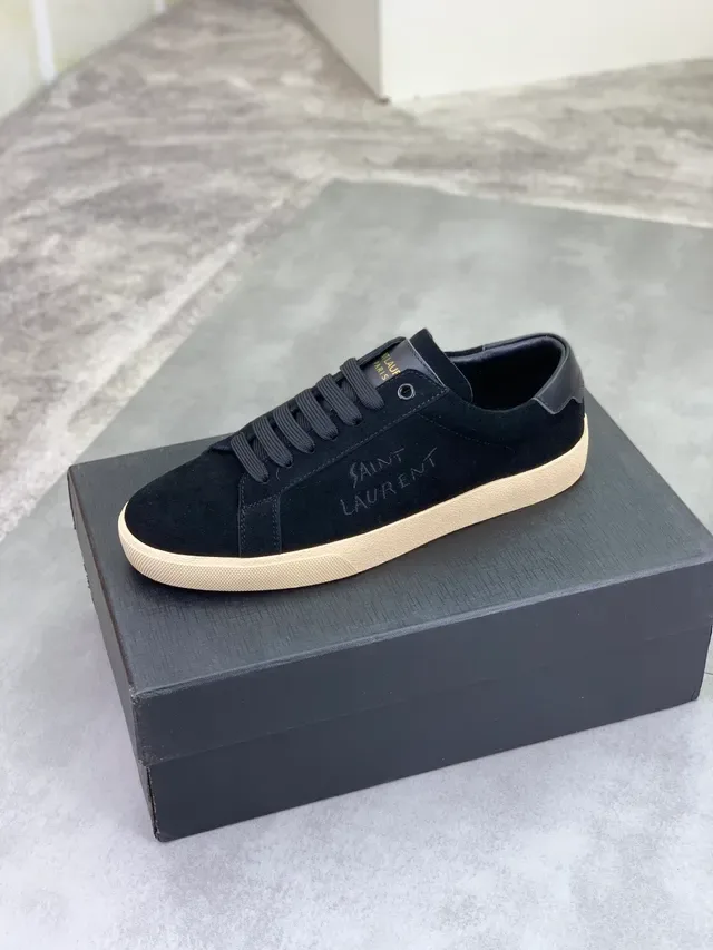 Saint Laurent Chaussures Lifestyle en daim noir et beige avec semelle en caoutchouc 4