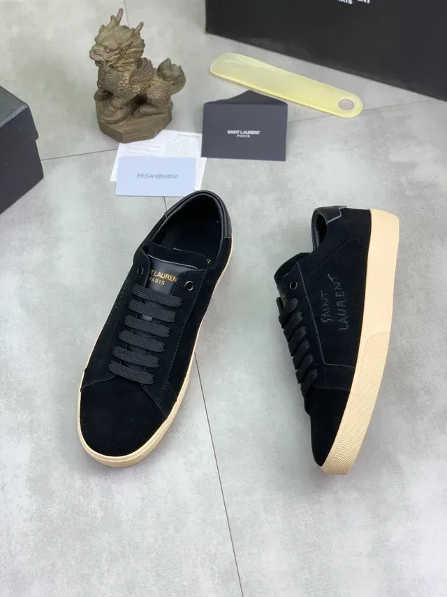 Saint Laurent Chaussures Lifestyle en daim noir et beige avec semelle en caoutchouc 5