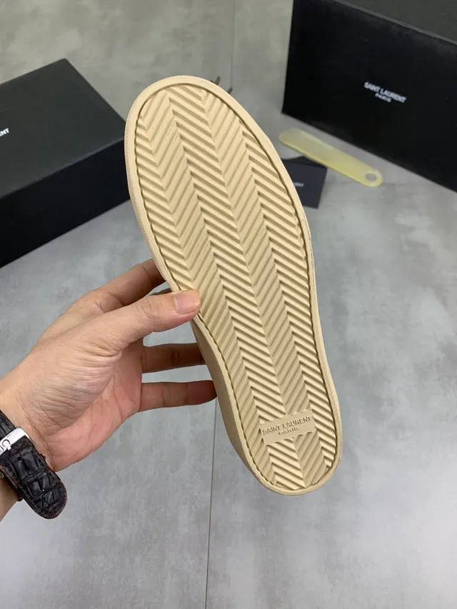 Saint Laurent Brown White Suede Upper Vertical Script Logo Lifestyle Sneakers 2