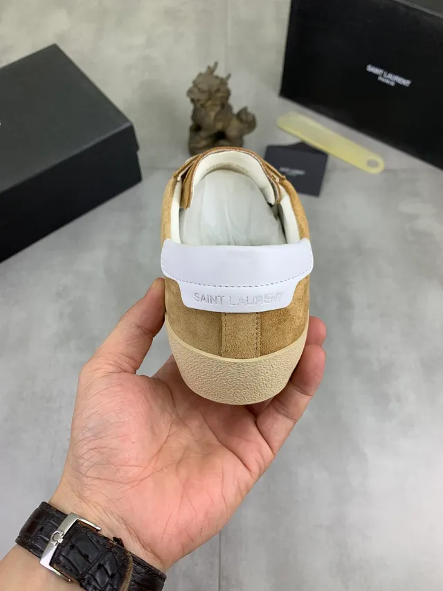 Saint Laurent Brown White Suede Upper Vertical Script Logo Lifestyle Sneakers 3