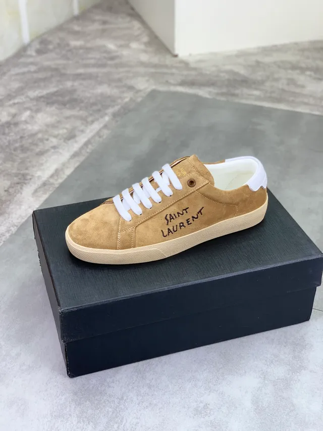 Saint Laurent Brown White Suede Upper Vertical Script Logo Lifestyle Sneakers 4