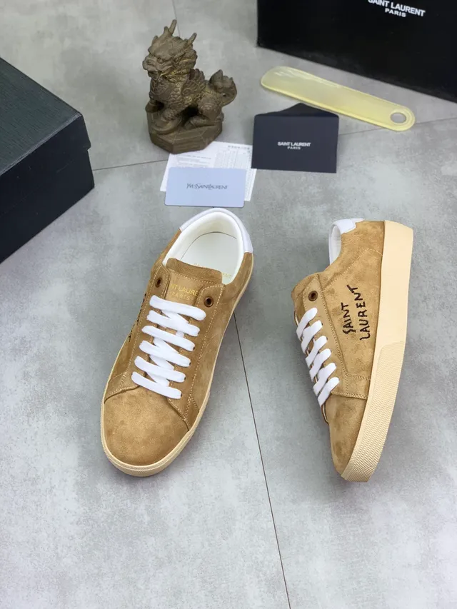 Saint Laurent Brown White Suede Upper Vertical Script Logo Lifestyle Sneakers 5