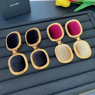 Saint Laurent Double-Drop Oval Velvet Panel Earrings