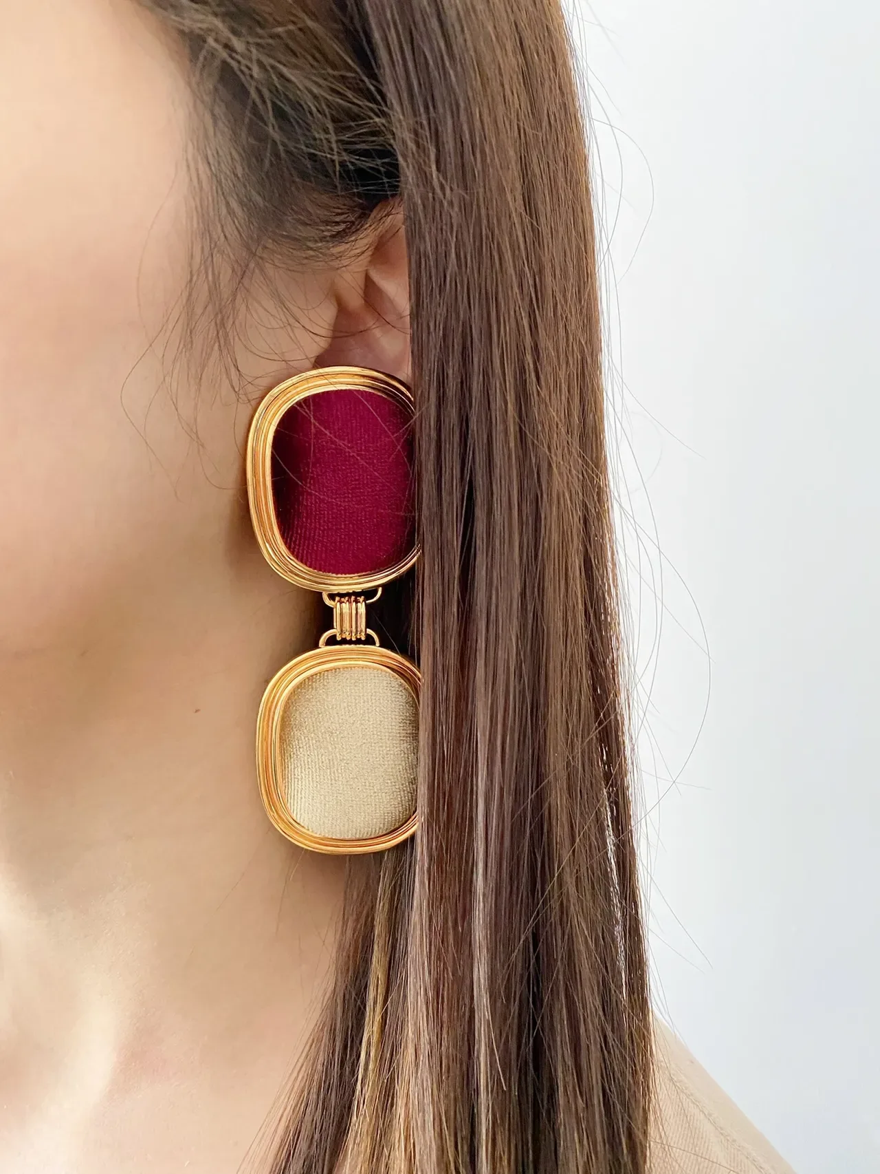 Saint Laurent Double-Drop Oval Velvet Panel Earrings 2