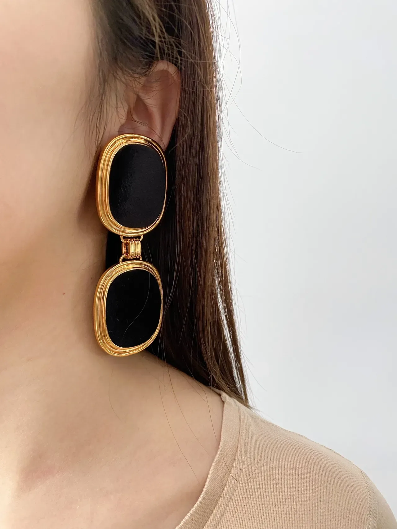 Saint Laurent Double-Drop Oval Velvet Panel Earrings 3
