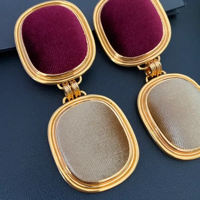 Saint Laurent Double-Drop Oval Velvet Panel Earrings 5
