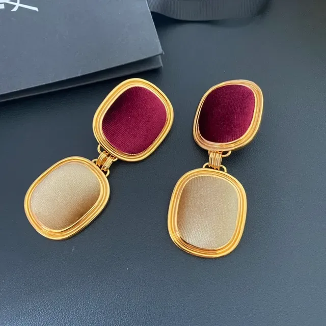 Saint Laurent Double-Drop Oval Velvet Panel Earrings 6