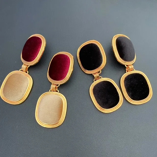 Saint Laurent Double-Drop Oval Velvet Panel Earrings 7