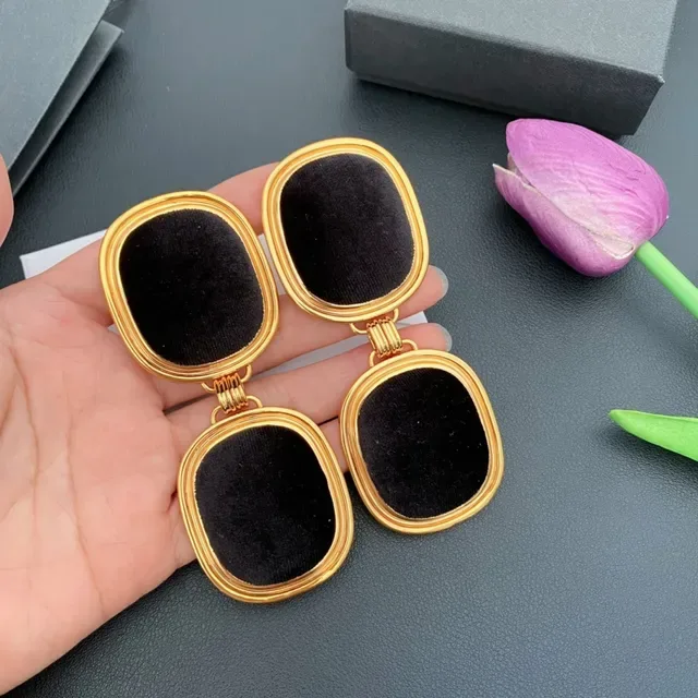 Saint Laurent Double-Drop Oval Velvet Panel Earrings 8