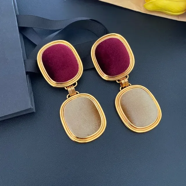 Saint Laurent Double-Drop Oval Velvet Panel Earrings 9
