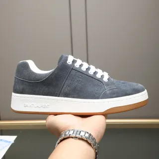 Saint Laurent Gray White Suede Upper Perforated Vamp Lifestyle Sneakers