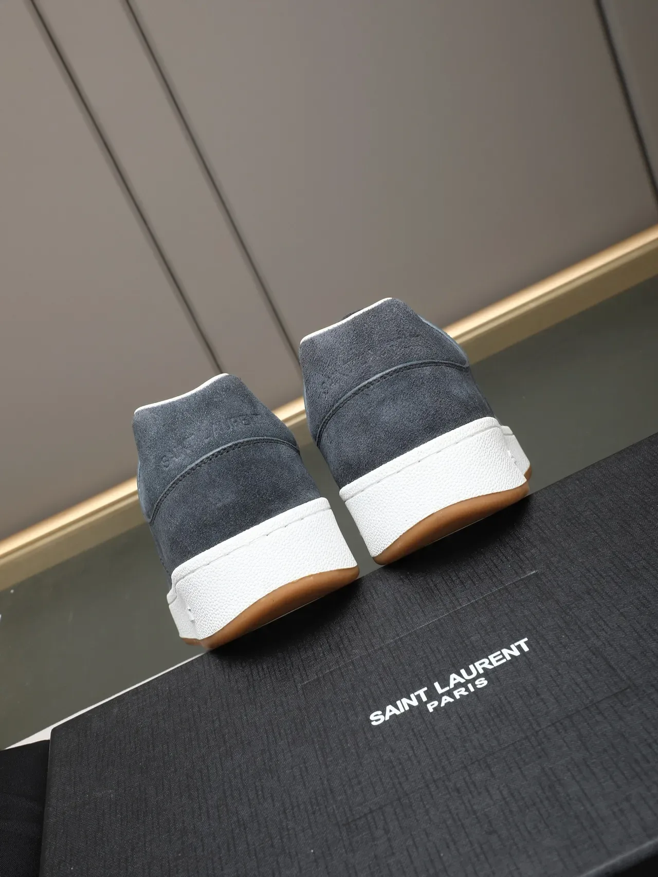 Saint Laurent Gray White Suede Upper Perforated Vamp Lifestyle Sneakers 3