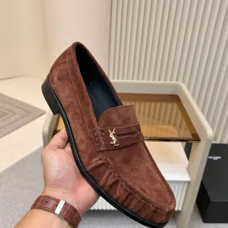 Saint Laurent Loafer Brown Suede YSL Monogram Strap Loafers