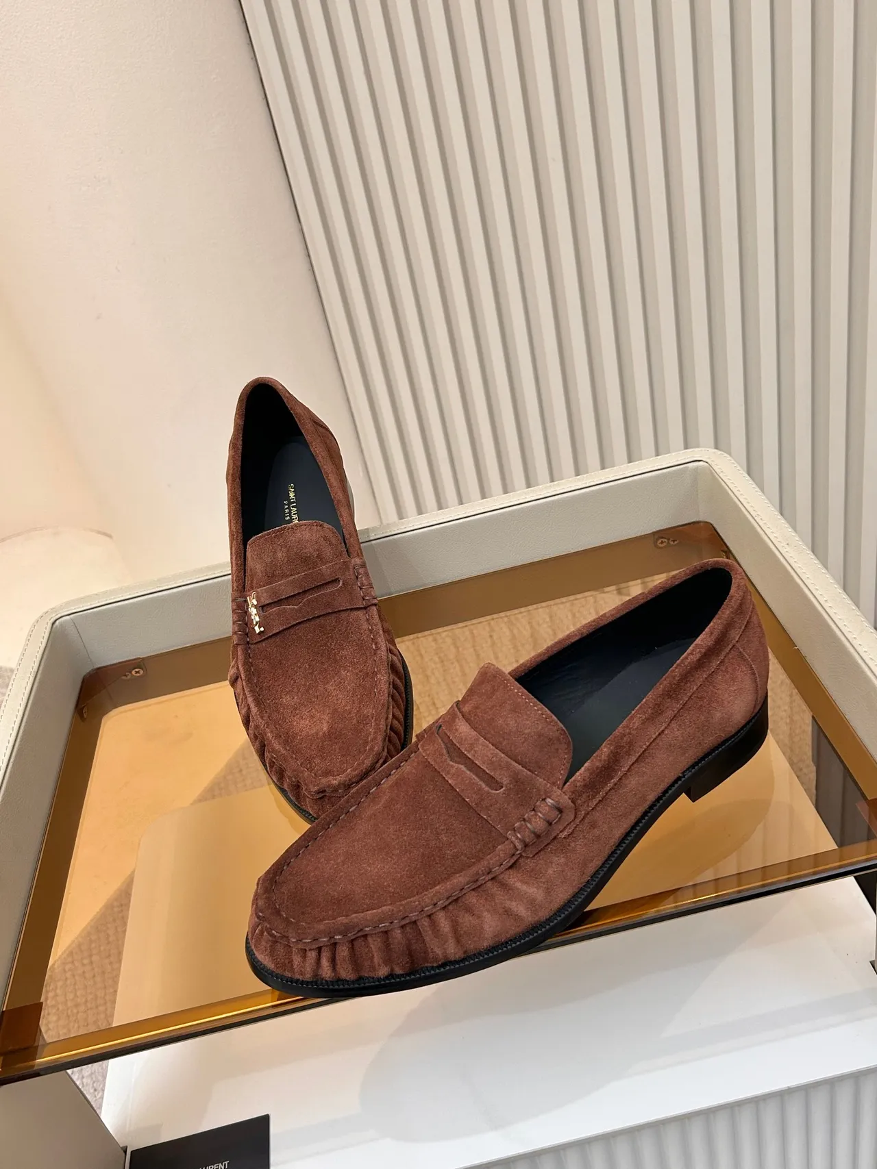 Saint Laurent mocassins marron daim YSL monogramme bride mocassins 4