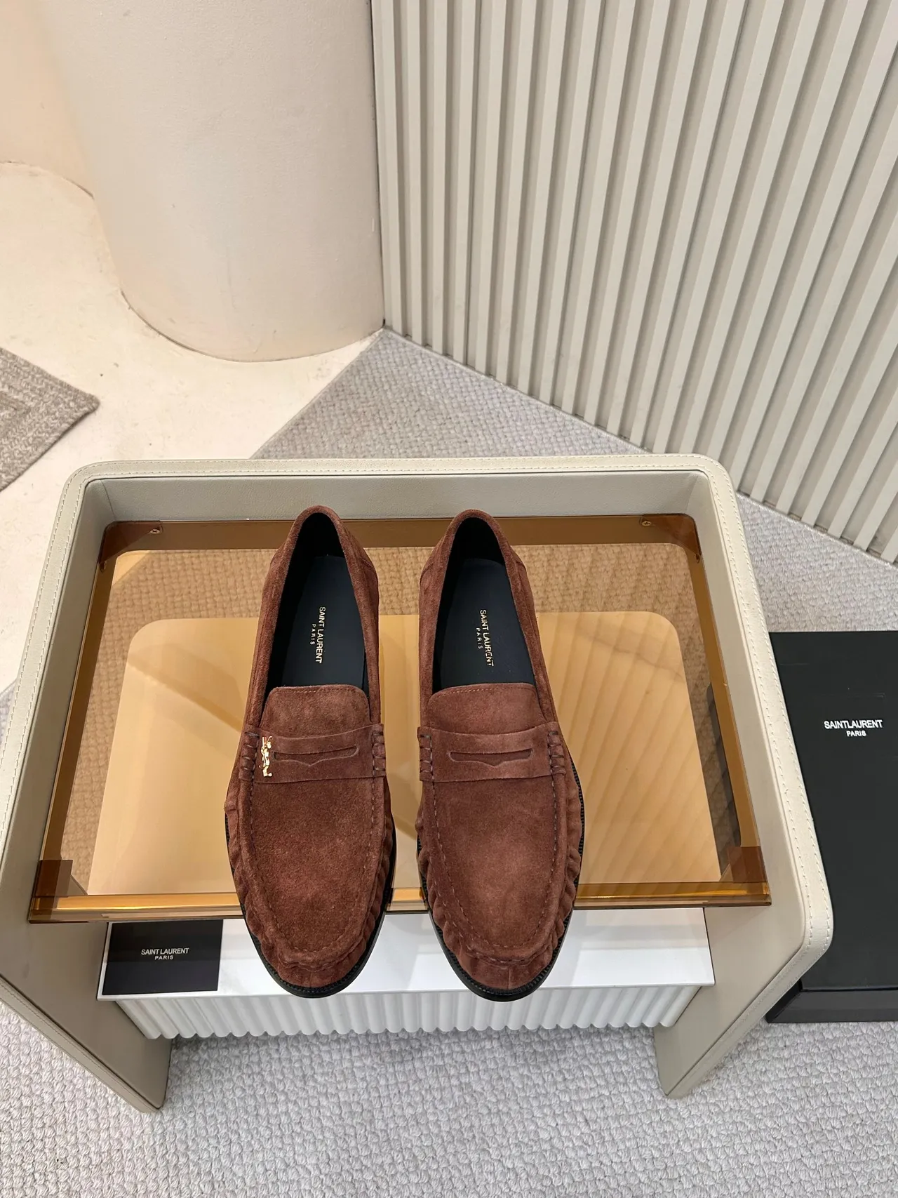 Saint Laurent mocassins marron daim YSL monogramme bride mocassins 5