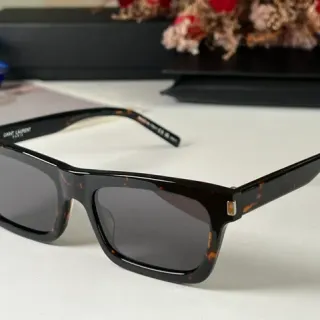 Saint Laurent 矩形玳瑁镜腿太阳镜