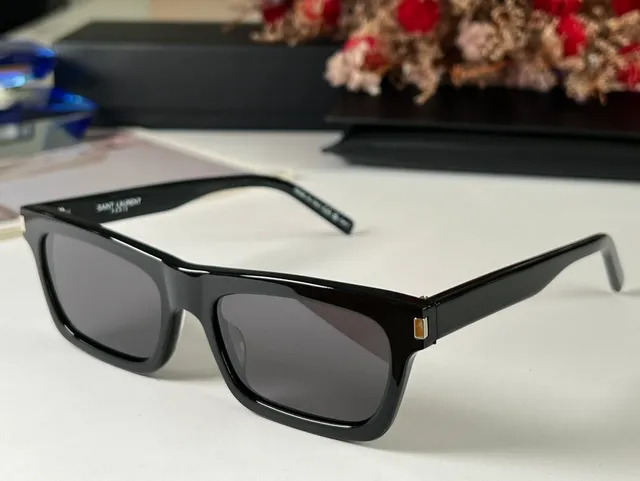 Saint Laurent Rectangular Tortoiseshell Temple Sunglasses 6