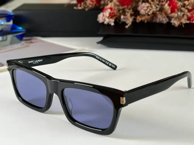 Saint Laurent Rectangular Tortoiseshell Temple Sunglasses 8