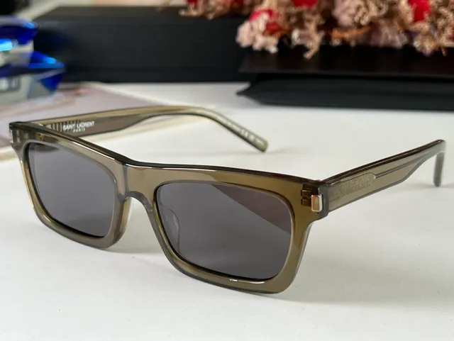 Saint Laurent Rectangular Tortoiseshell Temple Sunglasses 9