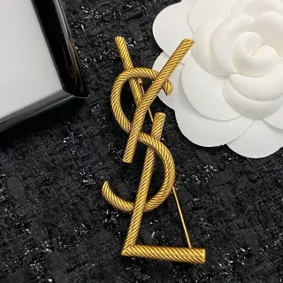 Saint Laurent Rope Monogram Gold-Tone Brooch