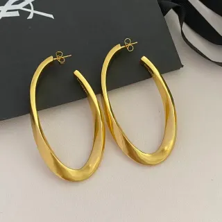 Saint Laurent Twisted Hoop Polished Gold Earrings