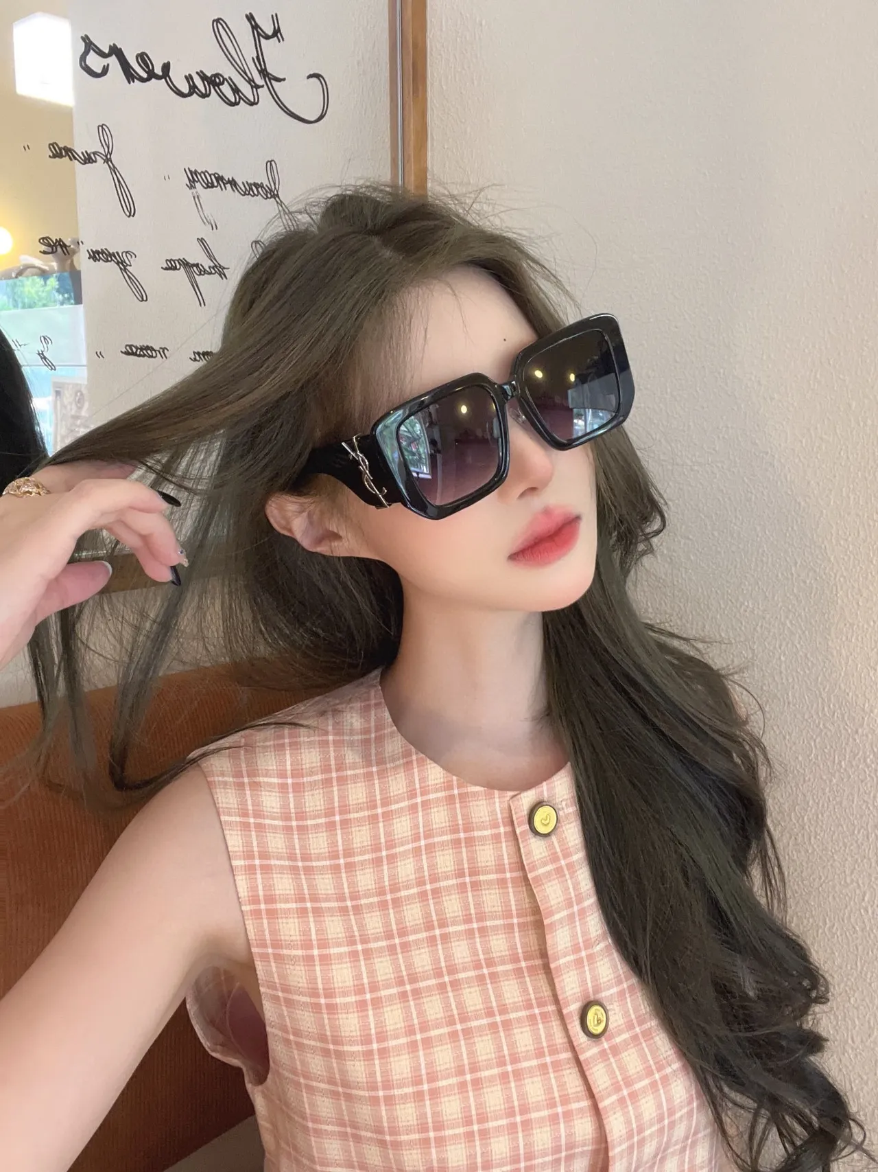 Saint Laurent White Gold Oversized Square Frame Acetate Sunglasses 5