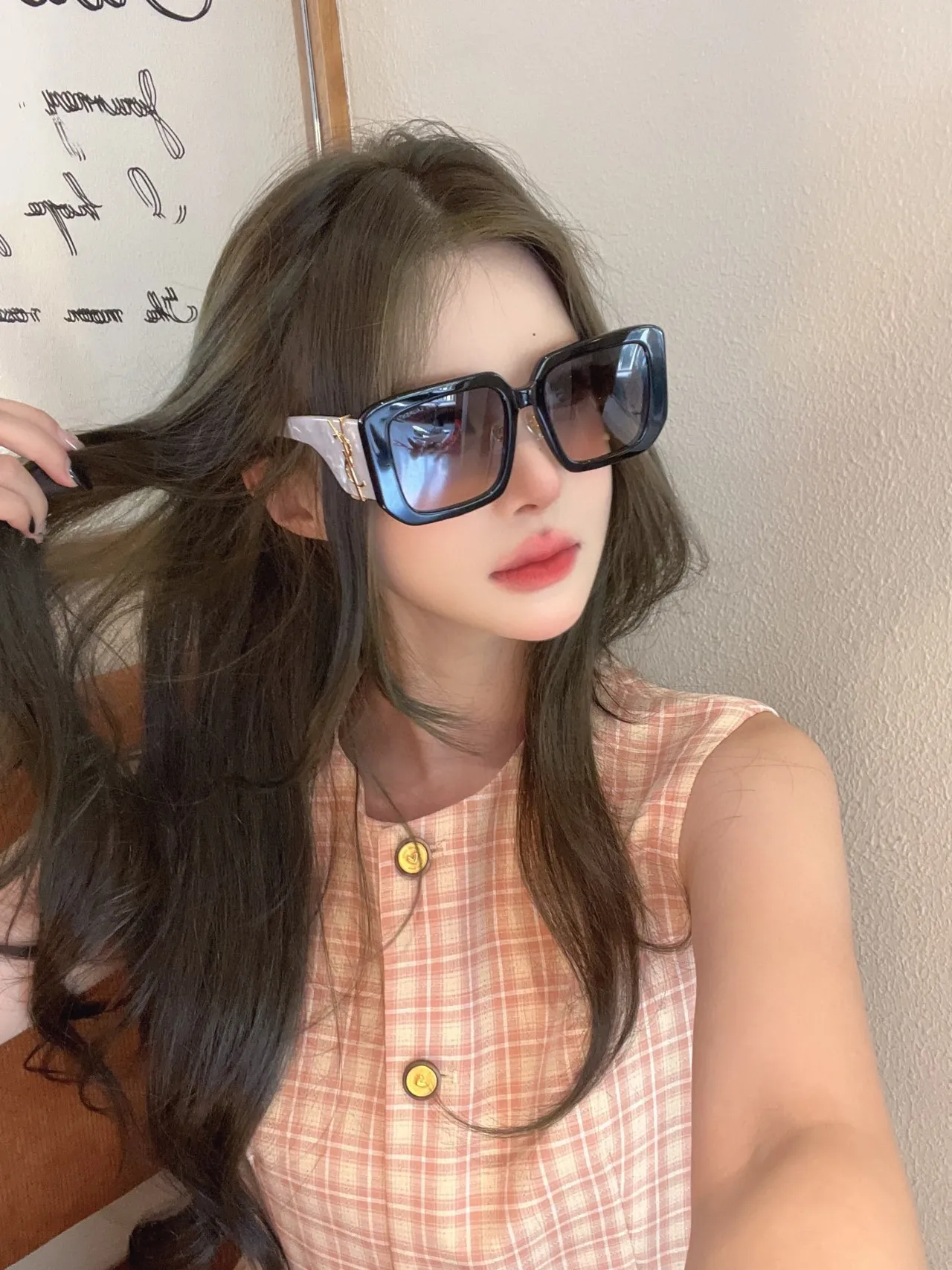 Saint Laurent White Gold Oversized Square Frame Acetate Sunglasses 6