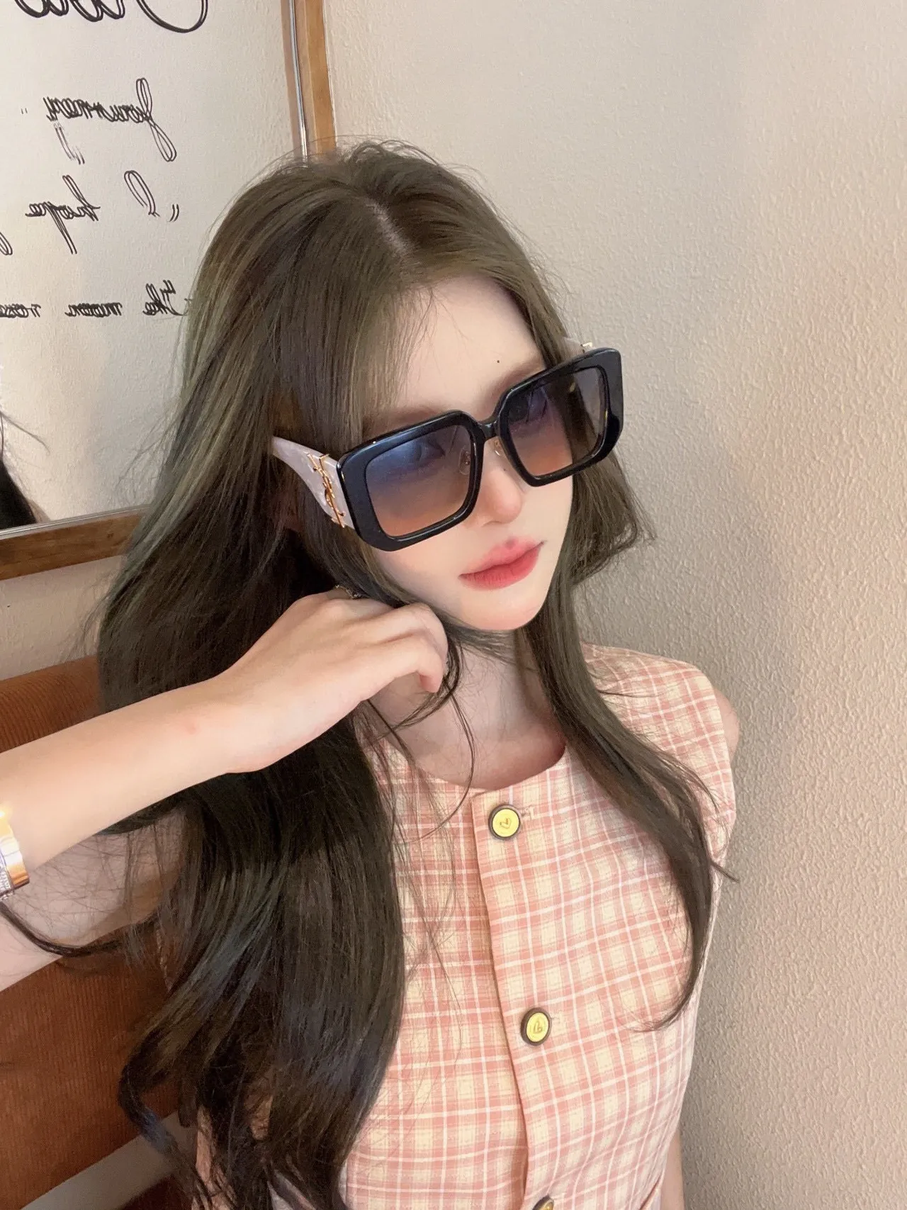 Saint Laurent White Gold Oversized Square Frame Acetate Sunglasses 7