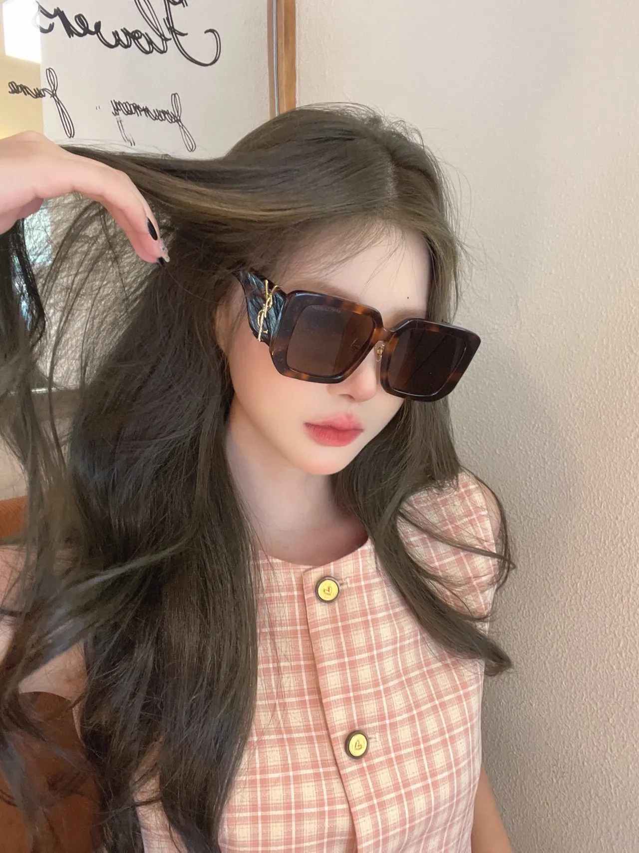 Saint Laurent White Gold Oversized Square Frame Acetate Sunglasses 8