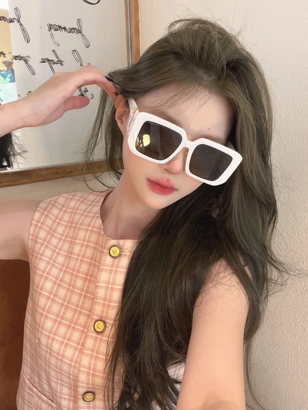 Saint Laurent White Gold Oversized Square Frame Acetate Sunglasses 9