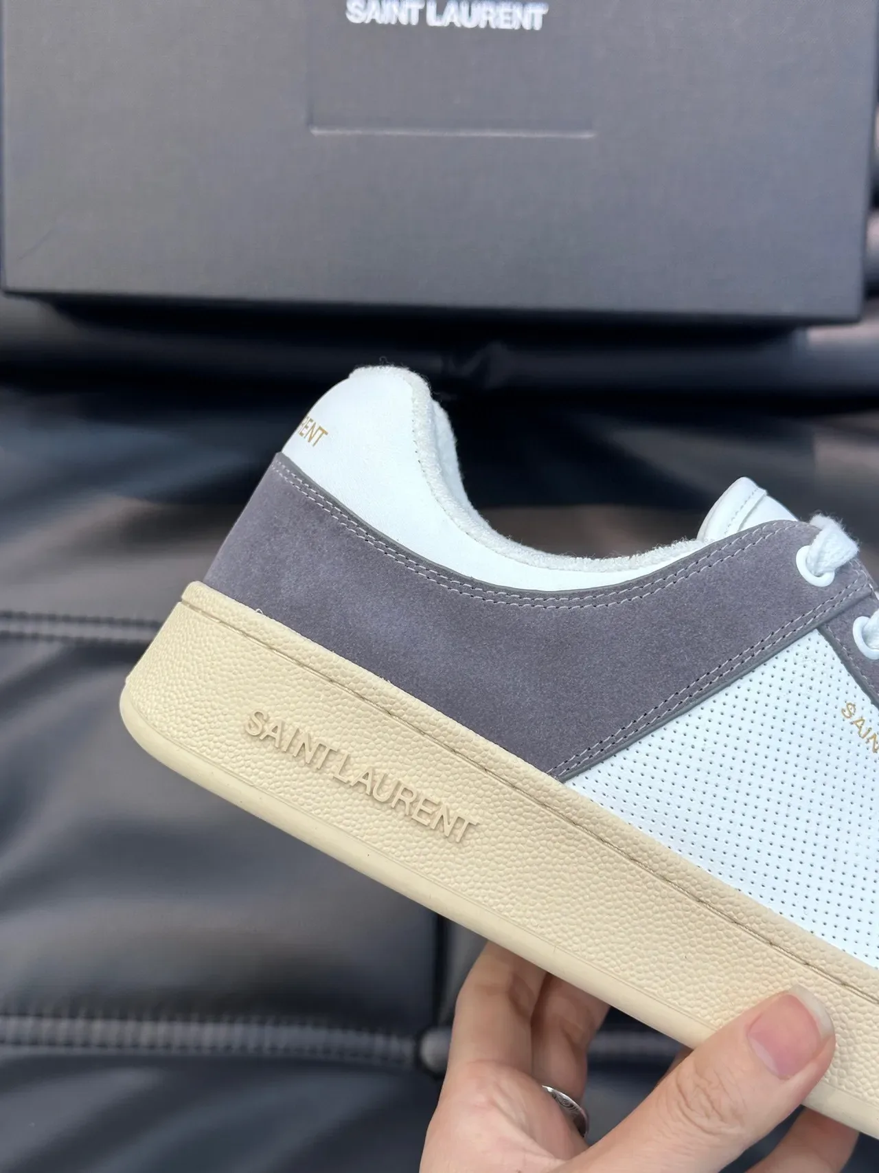 Saint Laurent White Gray Low-Top Suede And Mesh Panelled Lifestyle Sneakers 2