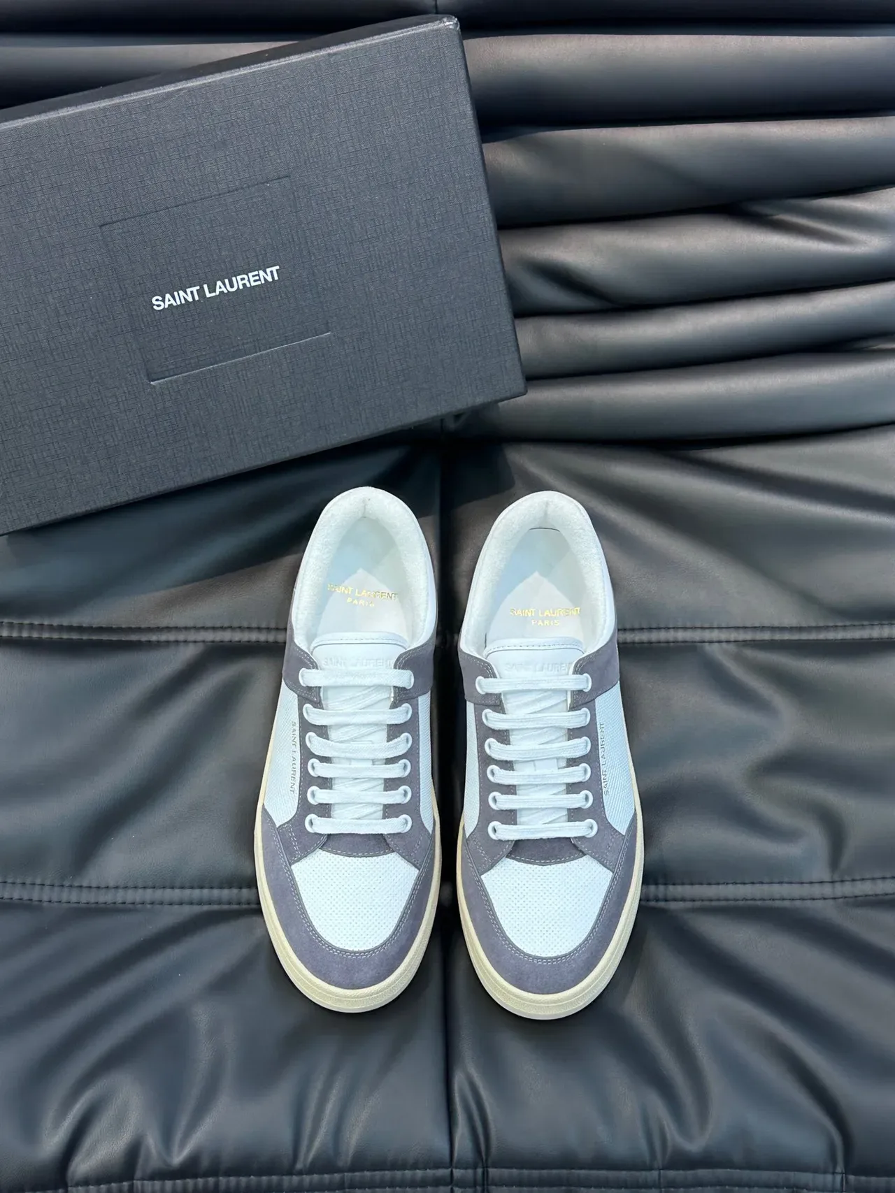 Saint Laurent White Gray Low-Top Suede And Mesh Panelled Lifestyle Sneakers 3