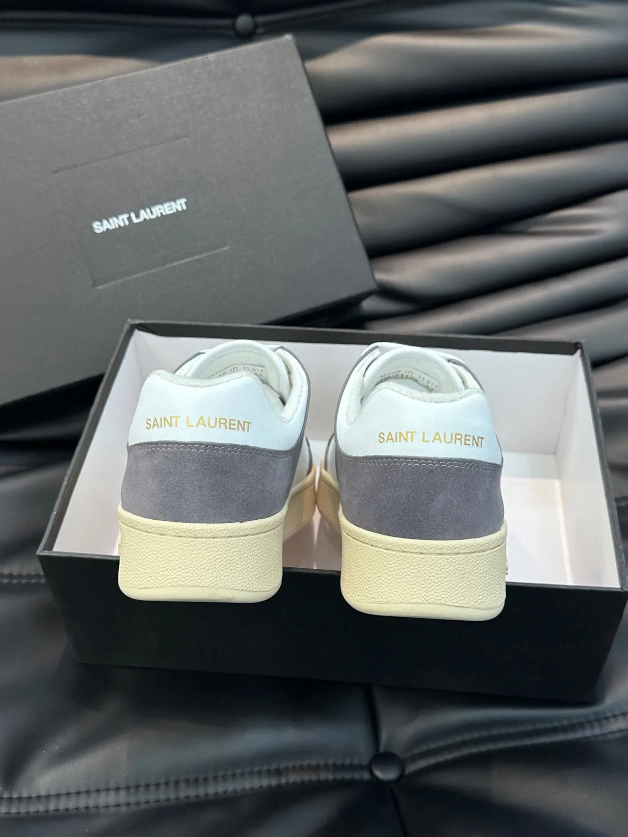 Saint Laurent White Gray Low-Top Suede And Mesh Panelled Lifestyle Sneakers 6