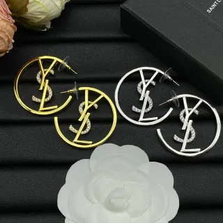 Saint Laurent YSL Logo 圈耳 Gold Silver 圆形莫诺格拉姆耳环