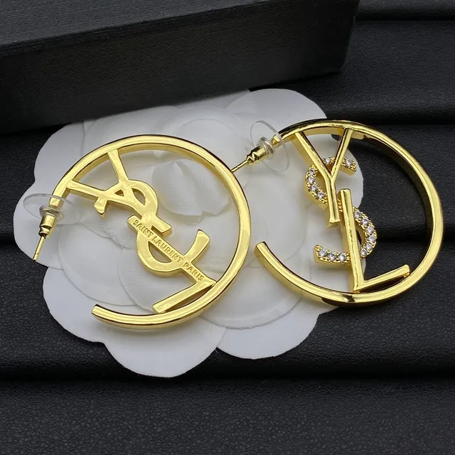 Saint Laurent YSL Logo aussi Gold Silver circulaires monogramme boucles d'oreilles 2