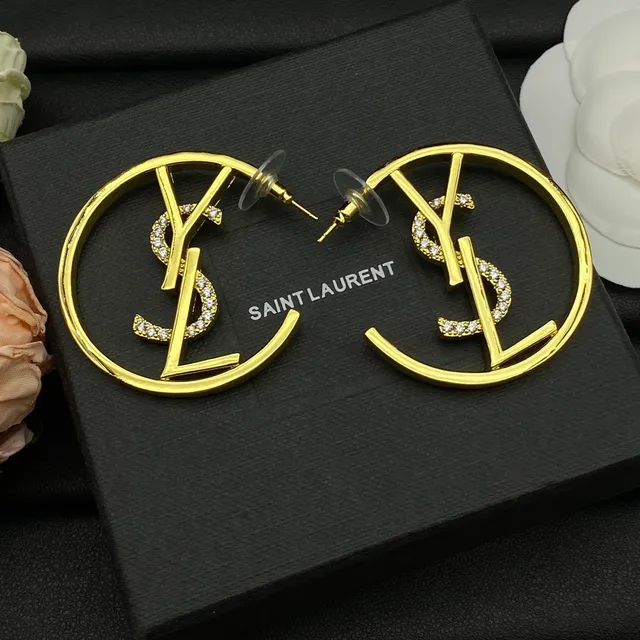 Saint Laurent YSL Logo aussi Gold Silver circulaires monogramme boucles d'oreilles 3