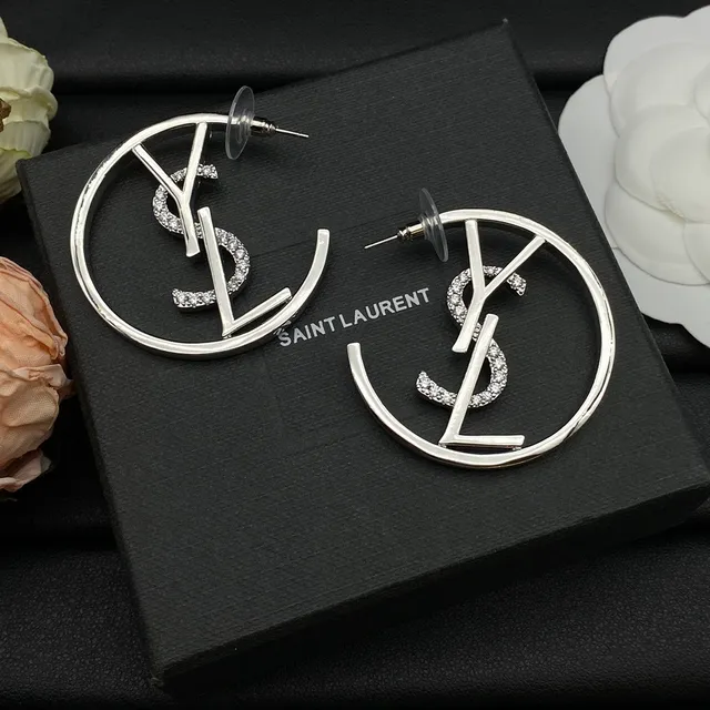 Saint Laurent YSL Logo aussi Gold Silver circulaires monogramme boucles d'oreilles 4