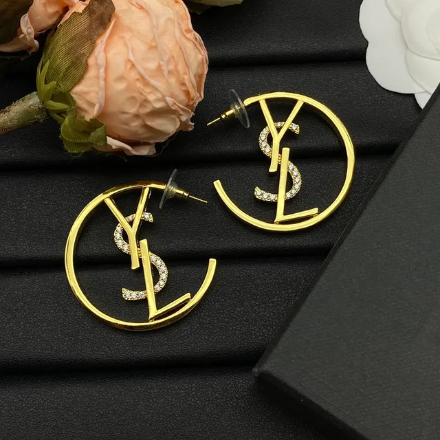 Saint Laurent YSL Logo aussi Gold Silver circulaires monogramme boucles d'oreilles 5