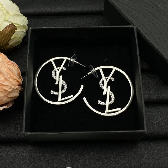 Saint Laurent YSL Logo aussi Gold Silver circulaires monogramme boucles d'oreilles 6