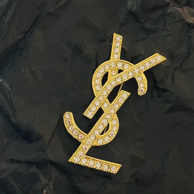 Saint Laurent YSL Monogram Crystal-Embellished Or-Ton Broche 2